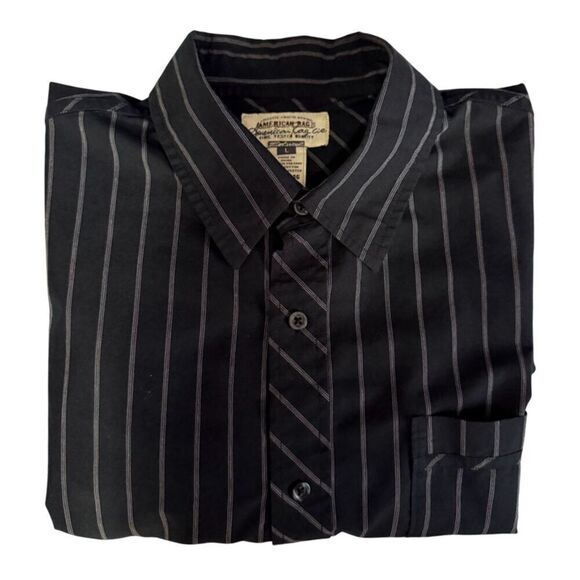American Rag Cie Black and White Striped Button Down Shirt Size L - Picture 5 of 9